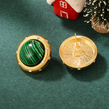 Vintage-Inspired Green Striped Earrings with Gold and Crystal Detailing lavixi new collection 2024 2025 trends 18k gold plating