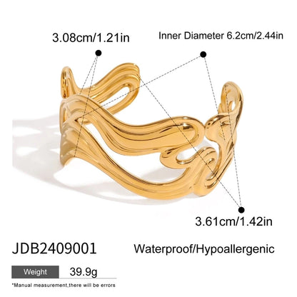 Fluid Wave Gold Cuff Bangle