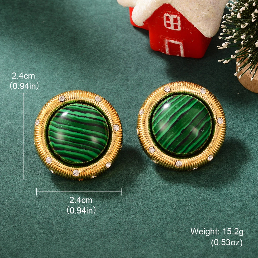 Vintage-Inspired Green Striped Earrings with Gold and Crystal Detailing lavixi new collection 2024 2025 trends 18k gold plating