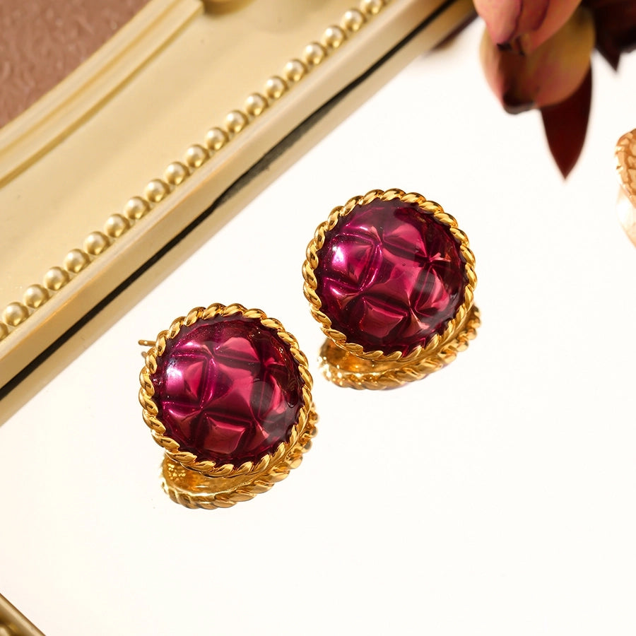 Elegant Vintage Burgundy Stud Earrings with Gold-Twist Design lavixi new collection trends 2024 2025 