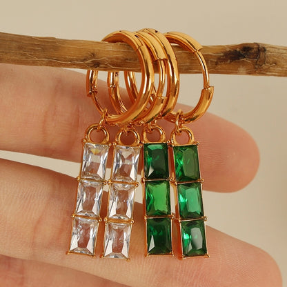 Elegant Drop Charm Hoop Earrings – Choose Between Emerald Green or Crystal Clear Stones lavixi sale Christmas 50% off 2024 2025 new trends fashion