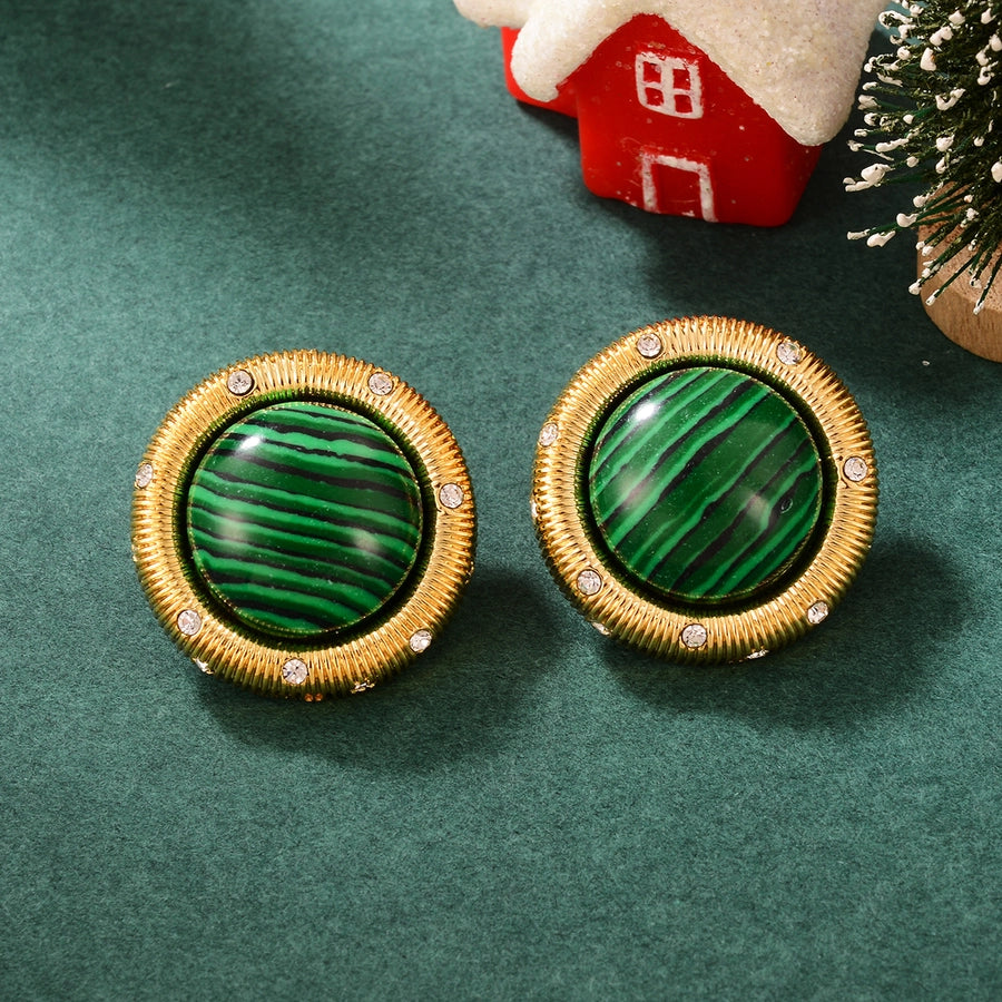 Vintage-Inspired Green Striped Earrings with Gold and Crystal Detailing lavixi new collection 2024 2025 trends 18k gold plating