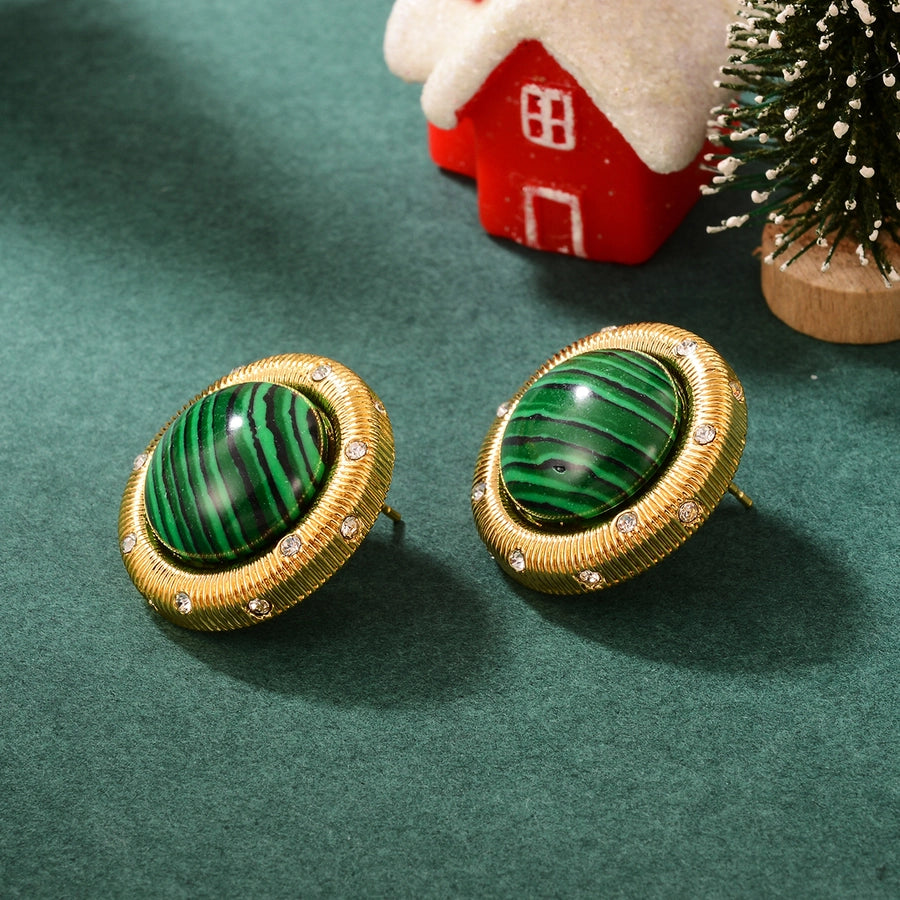 Vintage-Inspired Green Striped Earrings with Gold and Crystal Detailing lavixi new collection 2024 2025 trends 18k gold plating