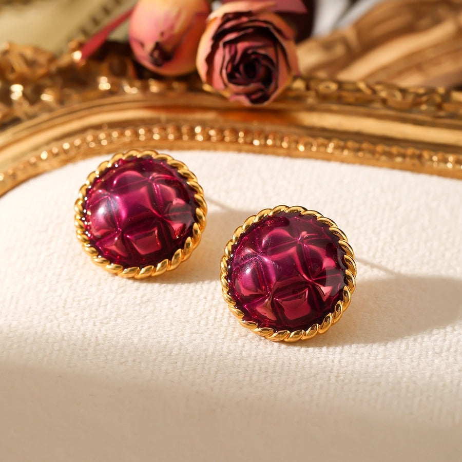 Elegant Vintage Burgundy Stud Earrings with Gold-Twist Design lavixi new collection trends 2024 2025 