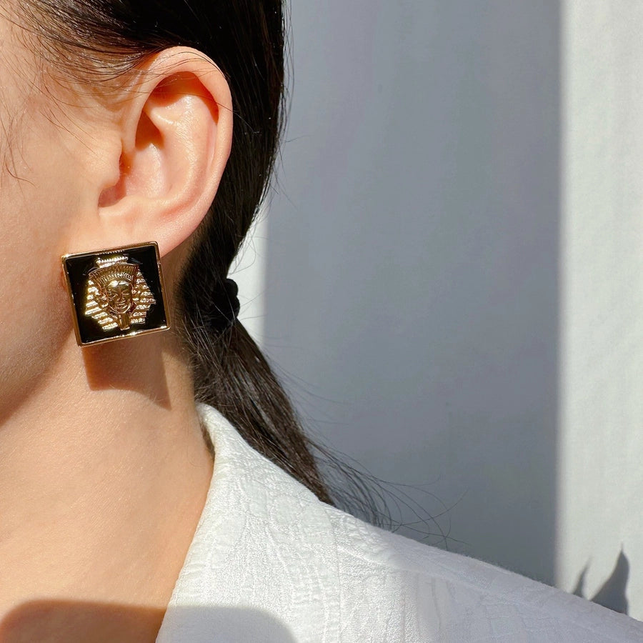  Pharaoh-Inspired Statement Earrings with Black or White Enamel lavixi shop new collection trends 2024 2025