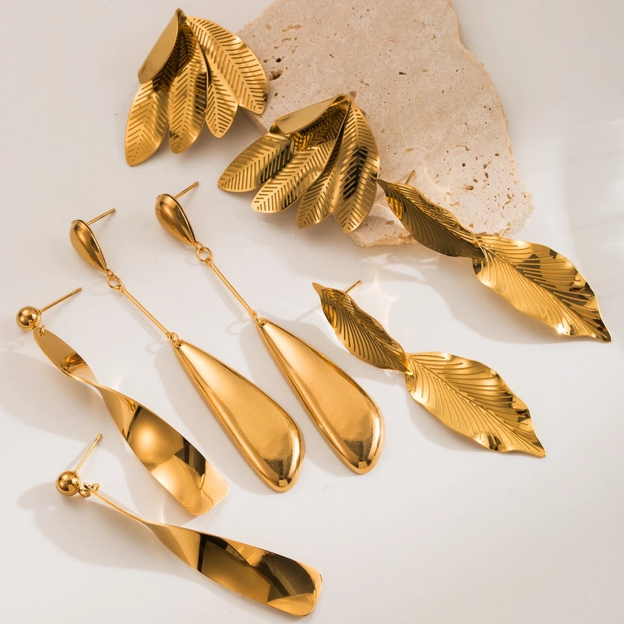 Elegant Golden Leaf & Drop Earrings - Statement Jewelry Set lavixi 2024 2025