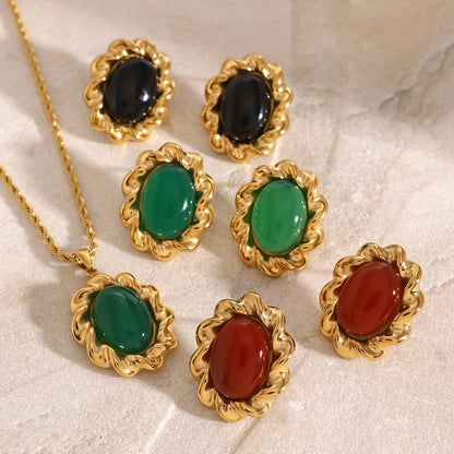 Retro Vintage Style Earrings & Necklace – Bold Gold with Colorful Stone Accents lavixi 50% off sale Christmas new year trends 