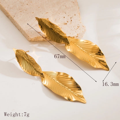 Elegant Golden Leaf & Drop Earrings - Statement Jewelry Set lavixi 2024 2025