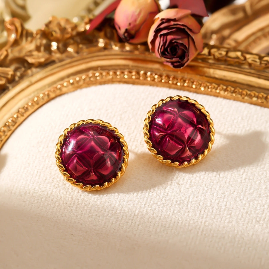 Elegant Vintage Burgundy Stud Earrings with Gold-Twist Design lavixi new collection trends 2024 2025 