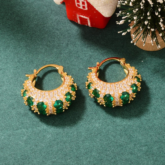 Emerald Enchantment Hoop Earrings – Lavish Gold with Dazzling Green Gemstones