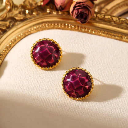 Elegant Vintage Burgundy Stud Earrings with Gold-Twist Design lavixi new collection trends 2024 2025 