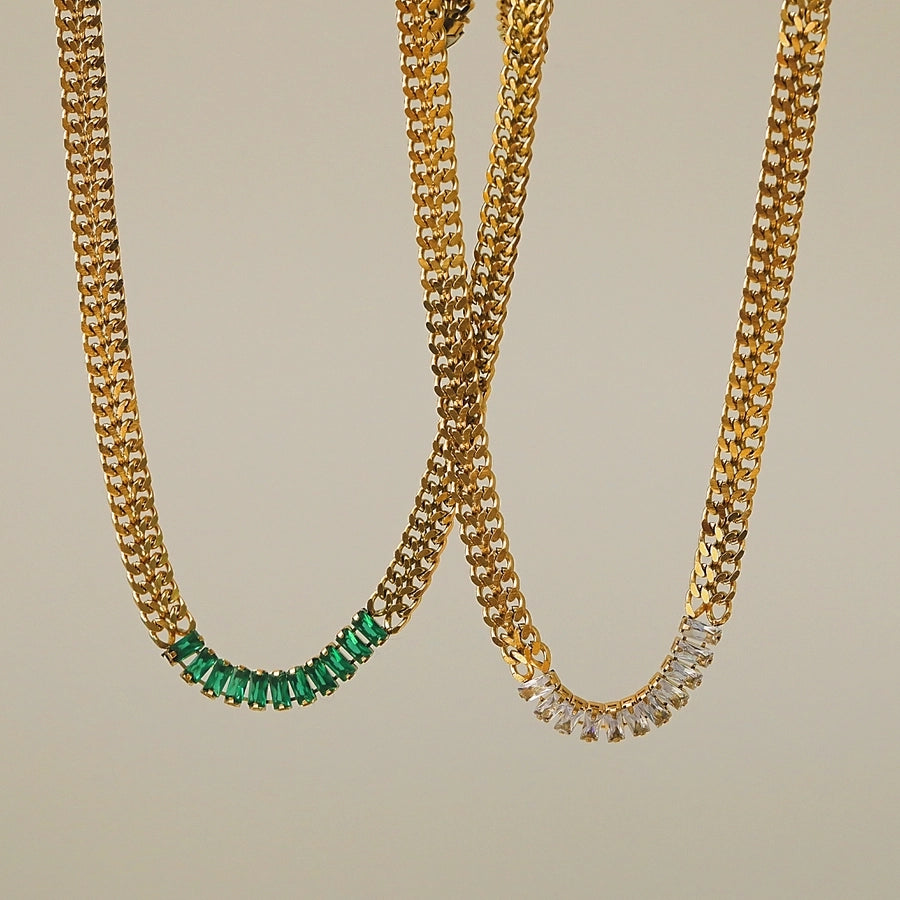 Emerald and Crystal Chevron Chain Necklace and Bracelet Set – Lavixi new collection trends 2024 2025