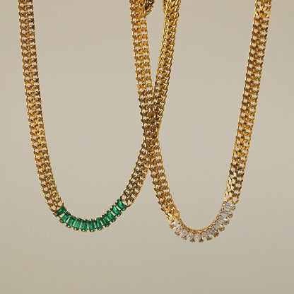 Emerald and Crystal Chevron Chain Necklace and Bracelet Set – Lavixi new collection trends 2024 2025