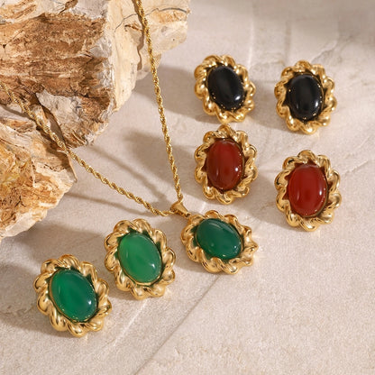 Retro Vintage Style Earrings & Necklace – Bold Gold with Colorful Stone Accents lavixi 50% off sale Christmas new year trends 