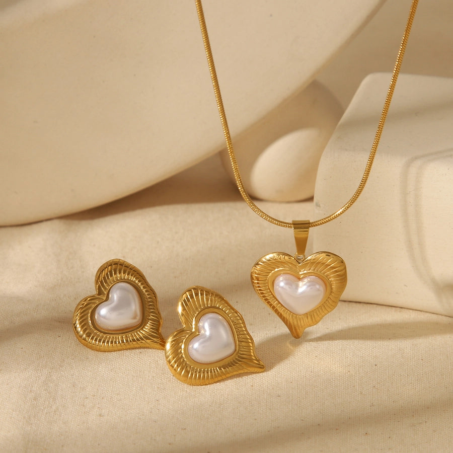 Golden Heart Pearl Set jewelry jewellery lavixi shop 18k gold elation new trends collection 2025  necklace earrings