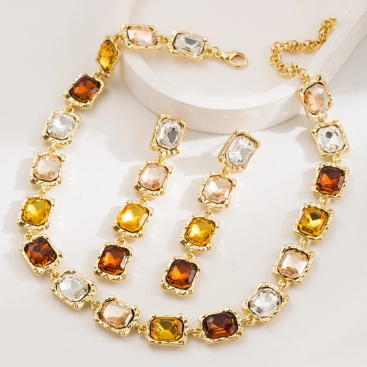 Celeste Multi-Colored Gemstone Necklace & Earrings Set - Bold & Elegant lavixi new collection 2025 16k gold plated