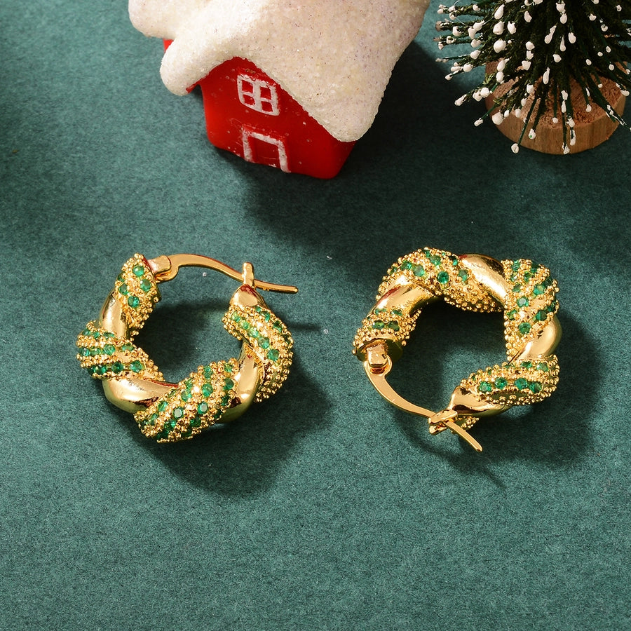 Golden Twist Hoop Earrings – Elegant Gold and Green Gemstone Accents lavixi store shop Christmas gift 2024 2025 new trends fashion