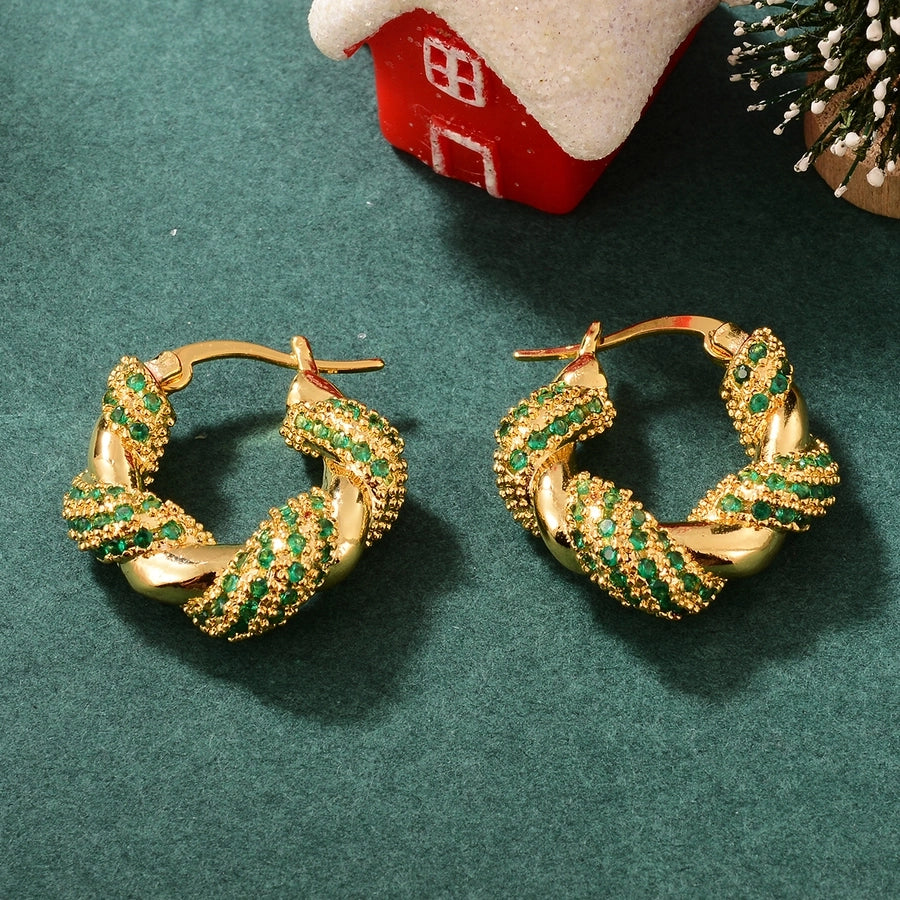 Golden Twist Hoop Earrings – Elegant Gold and Green Gemstone Accents lavixi store shop Christmas gift 2024 2025 new trends fashion